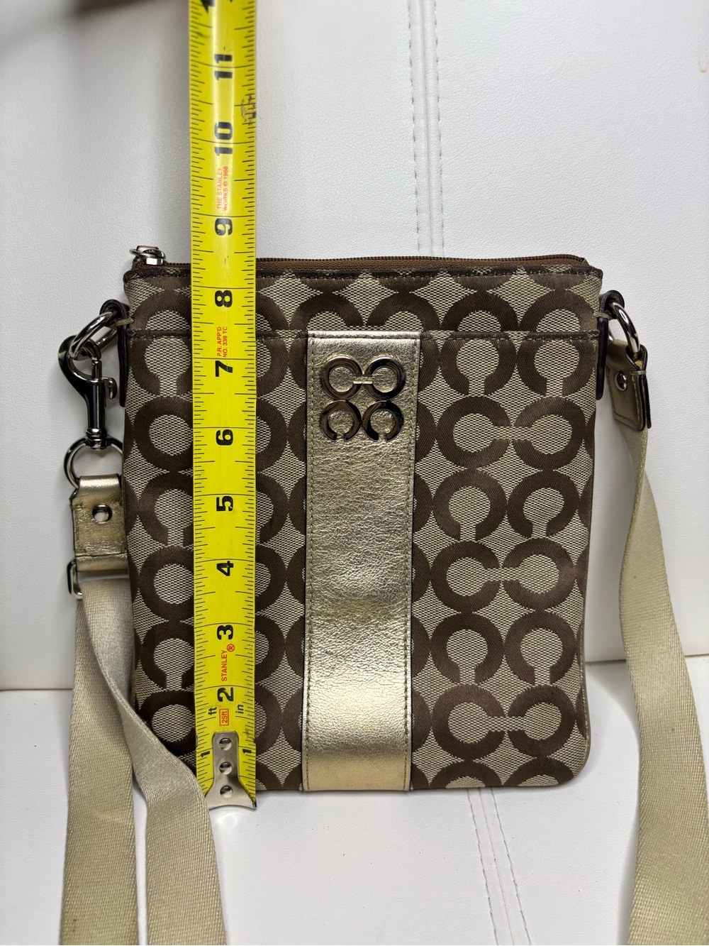 Coach Signature Stripe File Bag / Crossbody Pouch in Brown & Gold - Picture 16 of 16